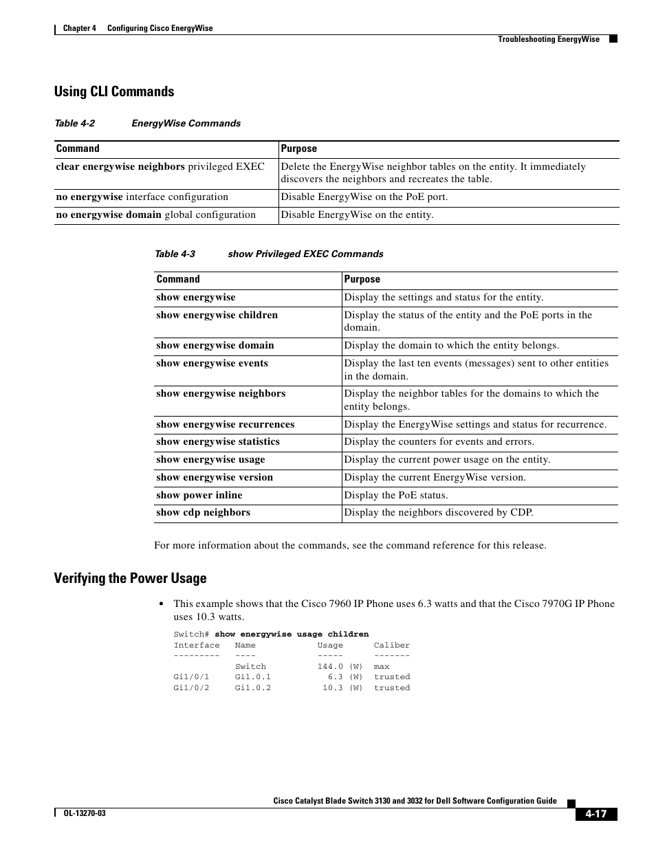 Using cli commands, Verifying the power usage | Dell POWEREDGE M1000E User Manual | Page 125 / 1316