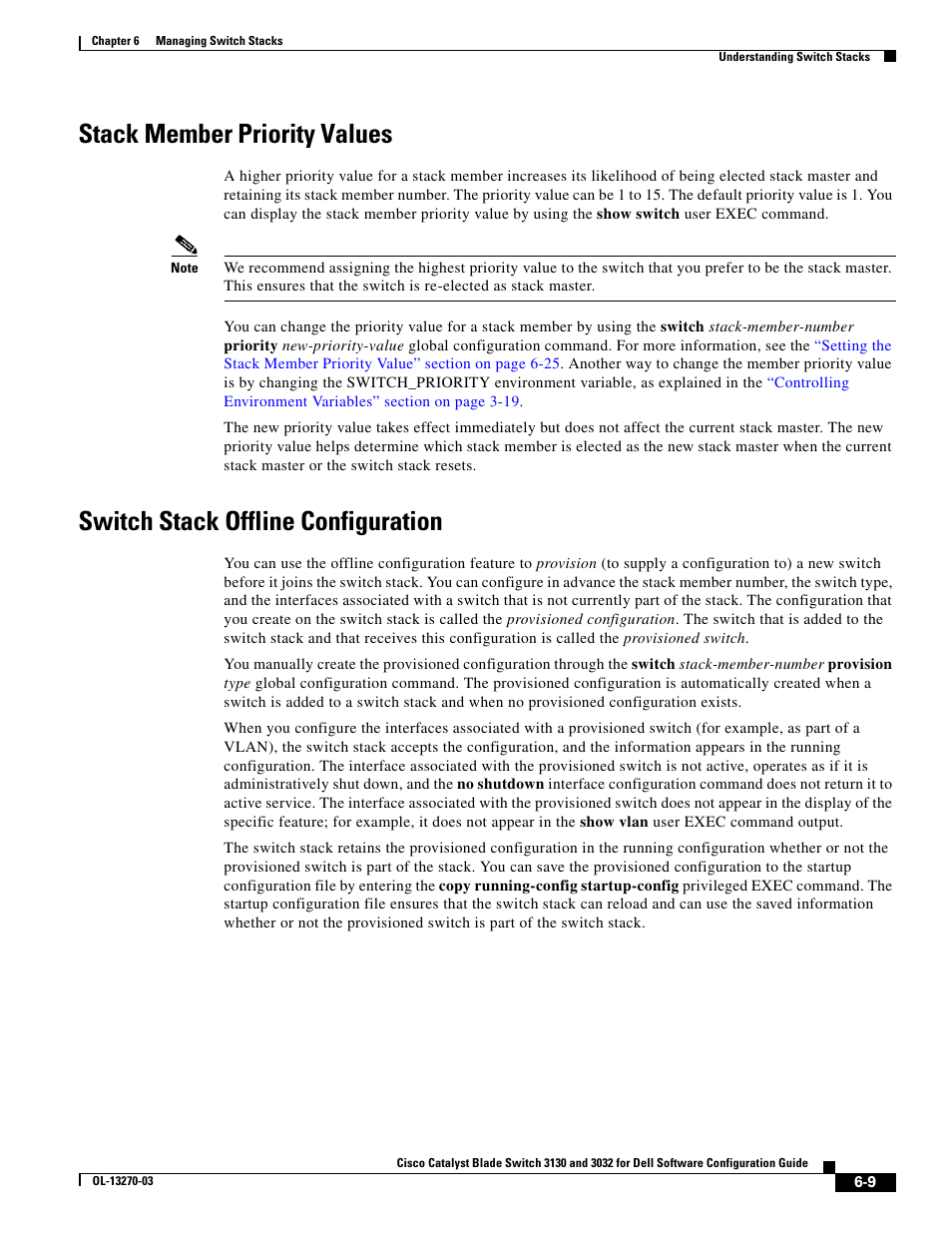 Stack member priority values, Switch stack offline configuration, Switch | Dell POWEREDGE M1000E User Manual | Page 151 / 1316