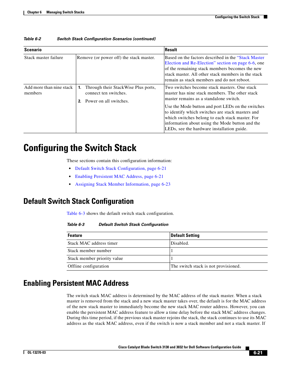 Configuring the switch stack, Default switch stack configuration, Enabling persistent mac address | Dell POWEREDGE M1000E User Manual | Page 163 / 1316