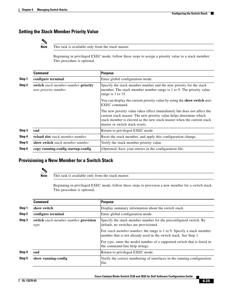 Setting the stack member priority value, Provisioning a new member for a switch stack, Setting the | Dell POWEREDGE M1000E User Manual | Page 167 / 1316