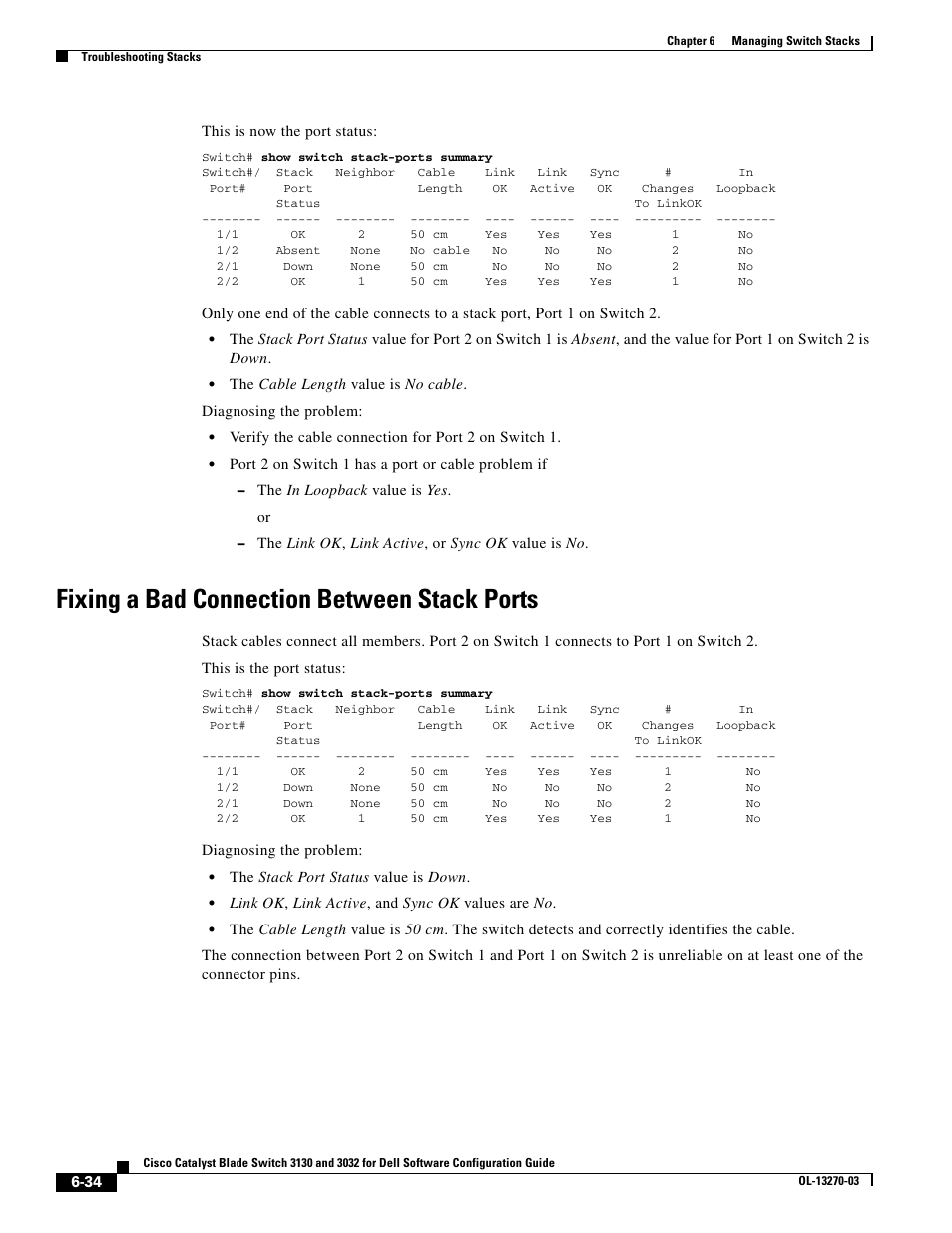 Fixing a bad connection between stack ports | Dell POWEREDGE M1000E User Manual | Page 176 / 1316