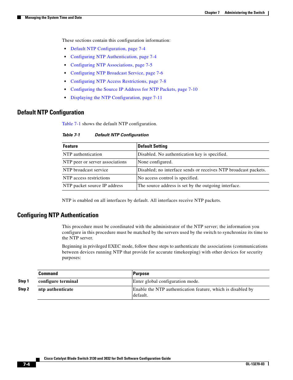 Default ntp configuration, Configuring ntp authentication | Dell POWEREDGE M1000E User Manual | Page 180 / 1316