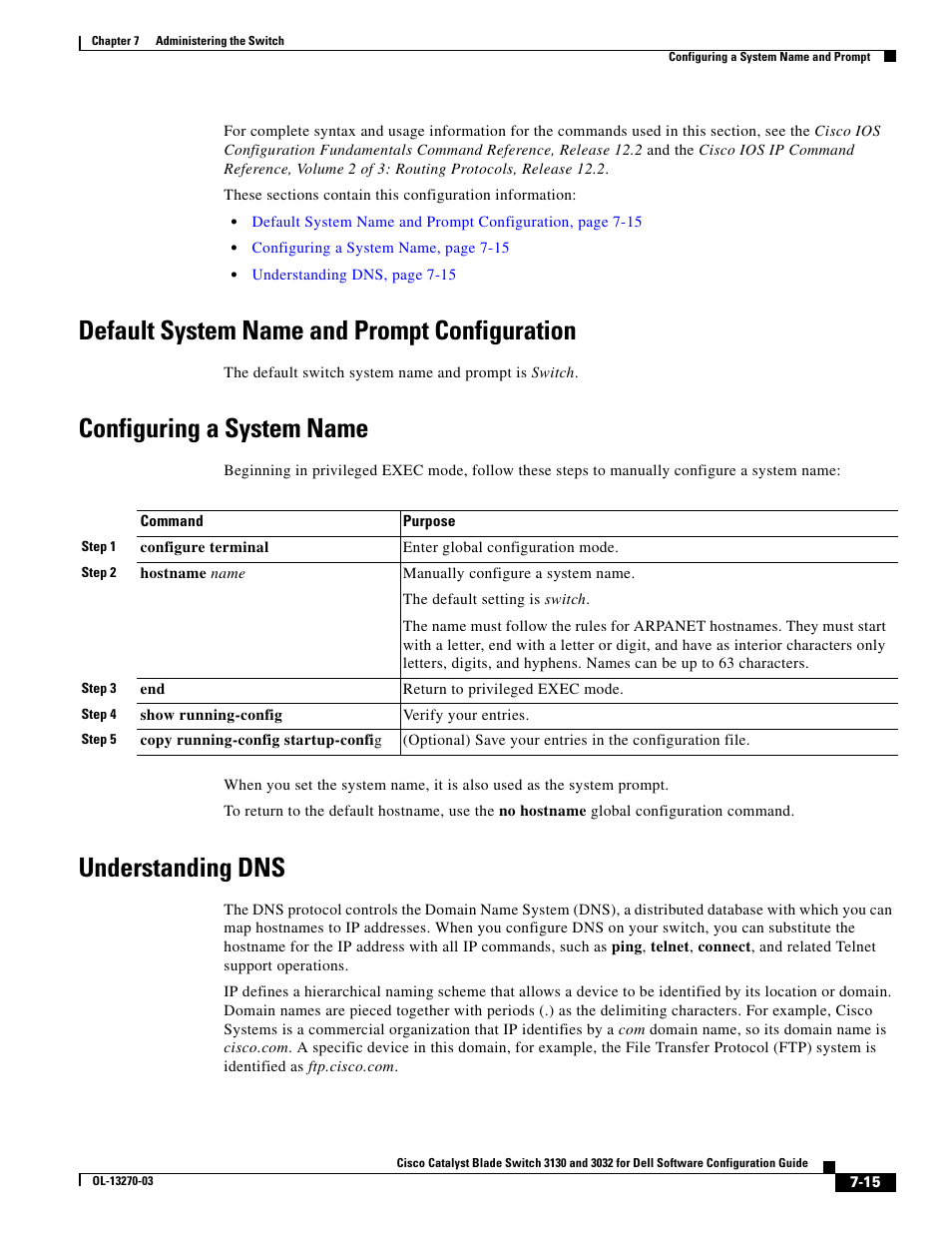 Default system name and prompt configuration, Configuring a system name, Understanding dns | Dell POWEREDGE M1000E User Manual | Page 191 / 1316