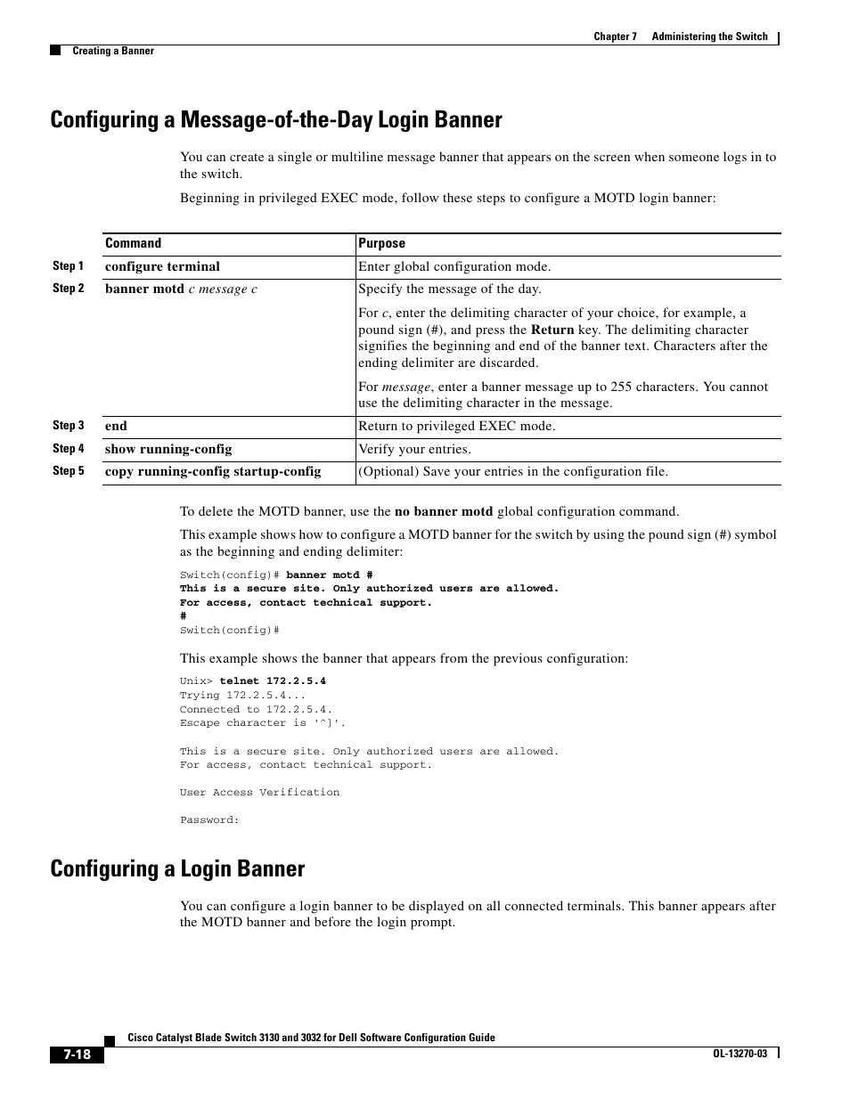 Configuring a message-of-the-day login banner, Configuring a login banner | Dell POWEREDGE M1000E User Manual | Page 194 / 1316