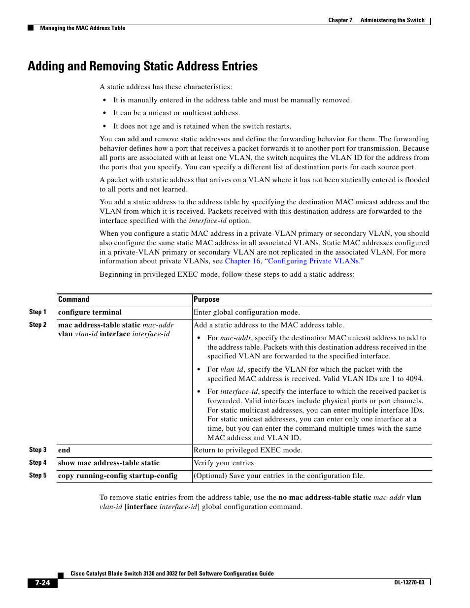 Adding and removing static address entries | Dell POWEREDGE M1000E User Manual | Page 200 / 1316