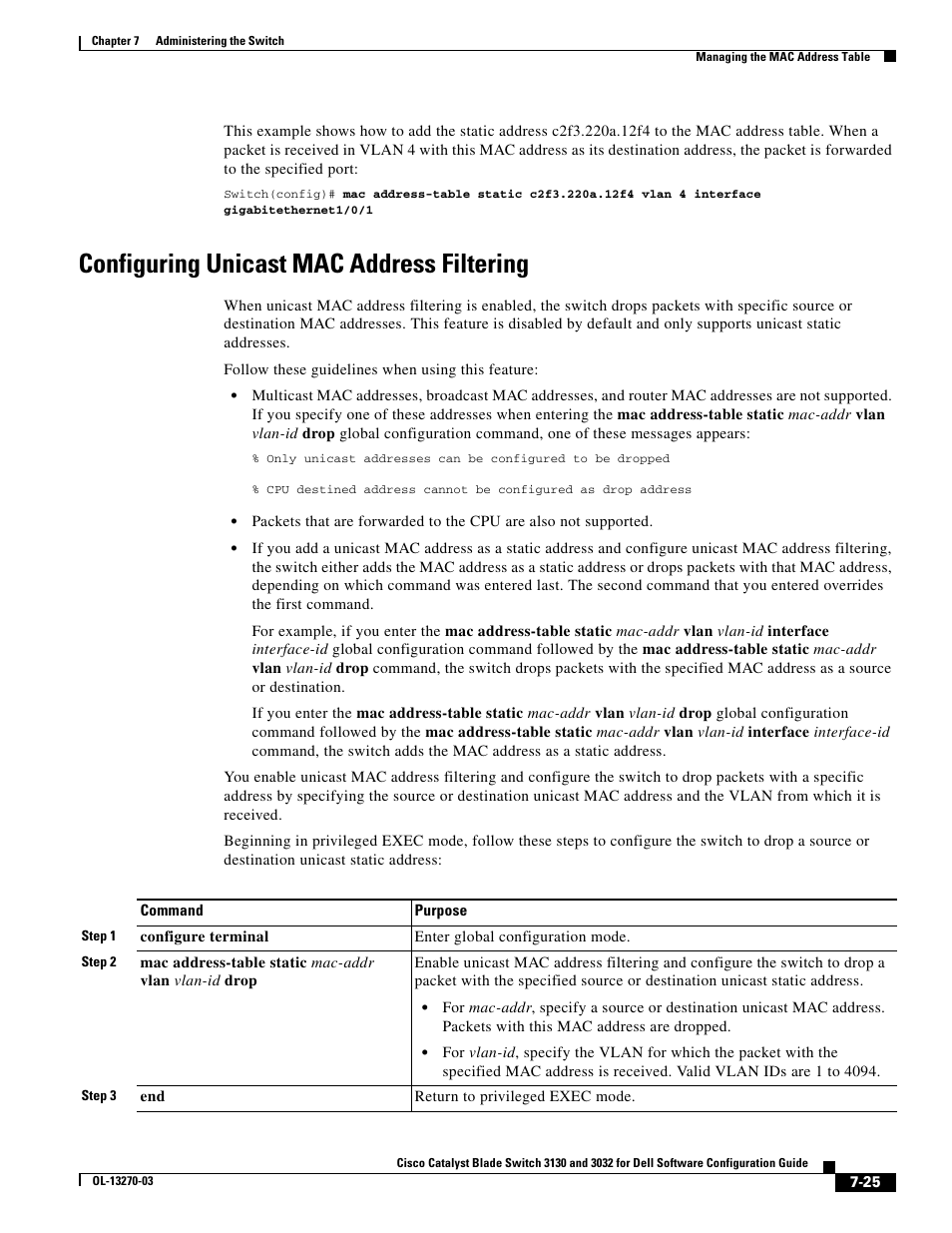 Configuring unicast mac address filtering | Dell POWEREDGE M1000E User Manual | Page 201 / 1316