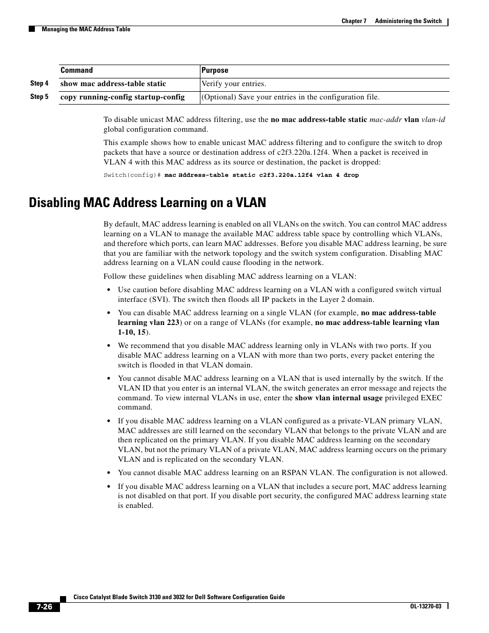 Disabling mac address learning on a vlan | Dell POWEREDGE M1000E User Manual | Page 202 / 1316