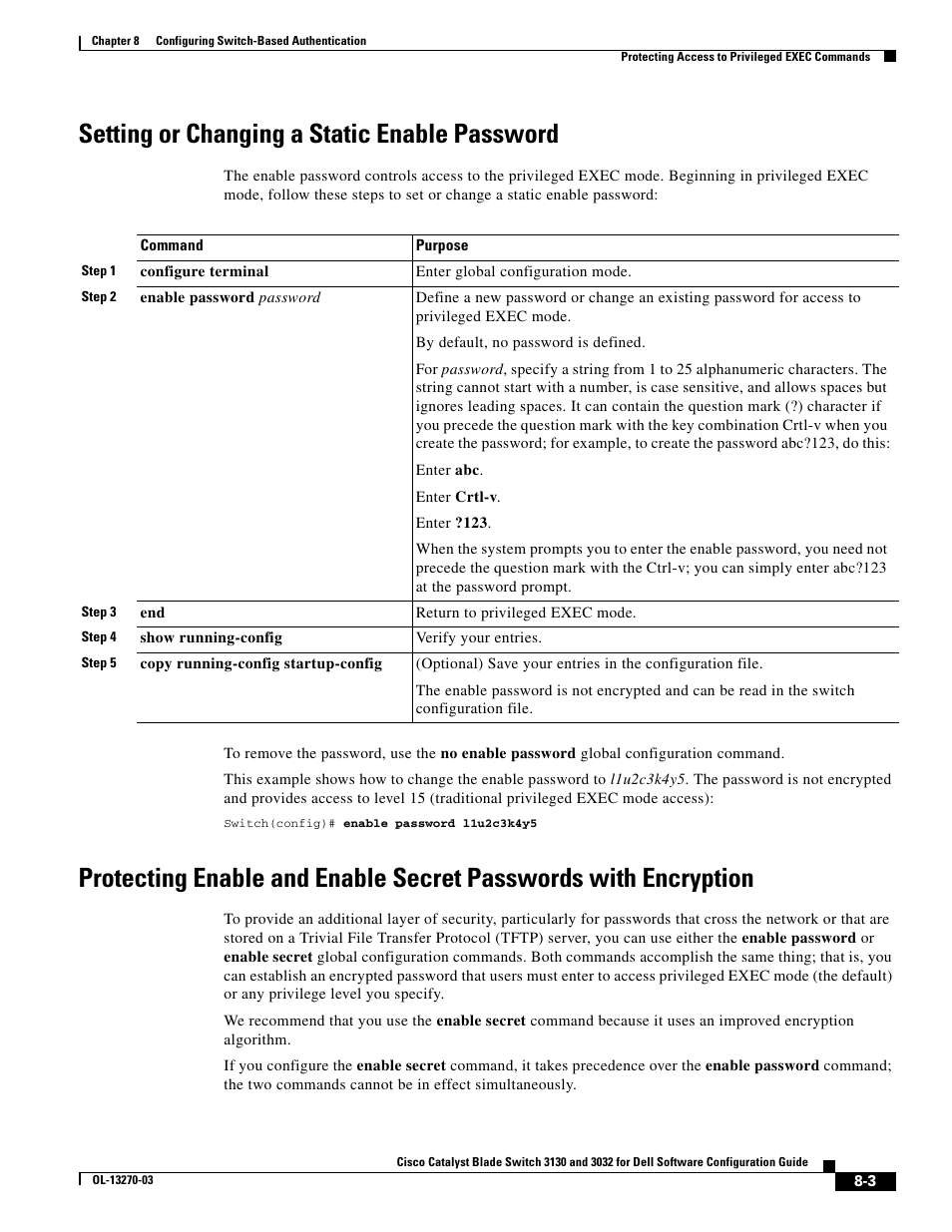 Setting or changing a static enable password | Dell POWEREDGE M1000E User Manual | Page 207 / 1316