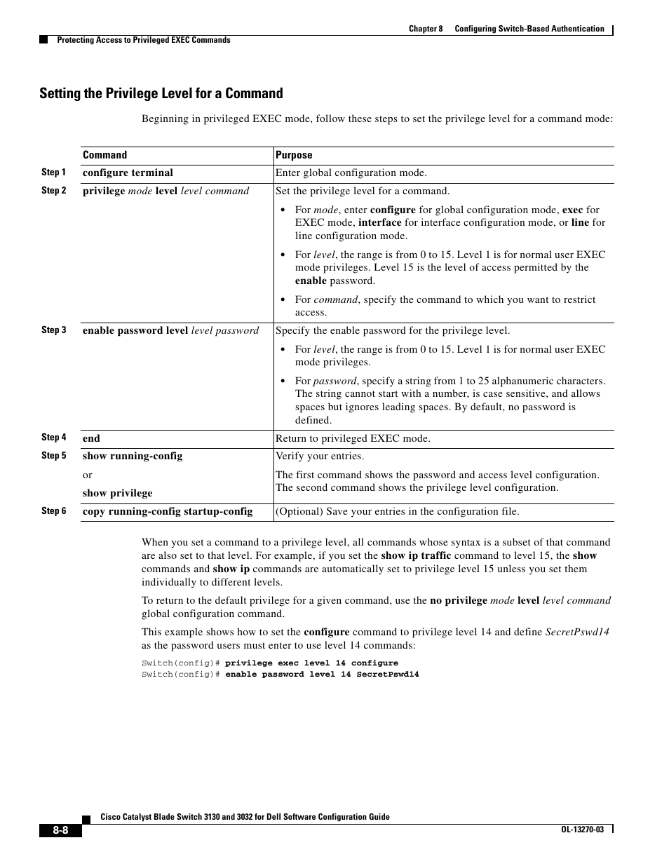 Setting the privilege level for a command | Dell POWEREDGE M1000E User Manual | Page 212 / 1316