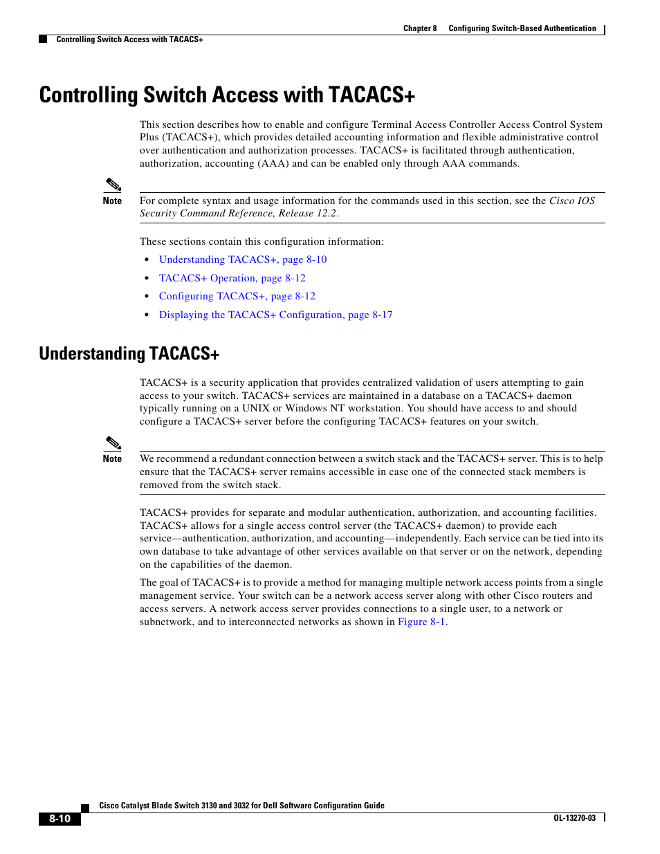 Controlling switch access with tacacs, Understanding tacacs, Controlling switch access with tacacs+” section on | Dell POWEREDGE M1000E User Manual | Page 214 / 1316