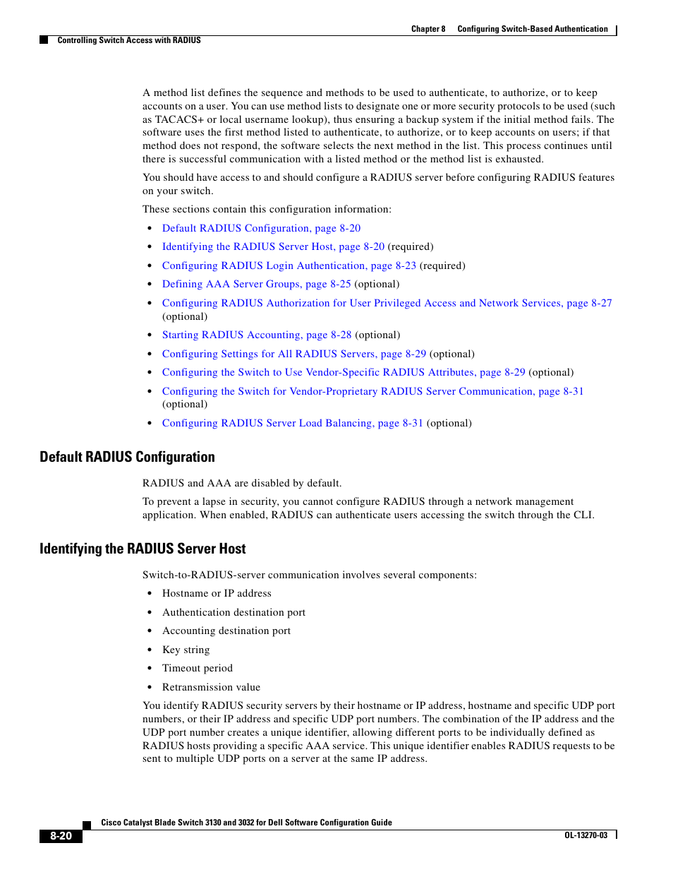 Default radius configuration, Identifying the radius server host | Dell POWEREDGE M1000E User Manual | Page 224 / 1316