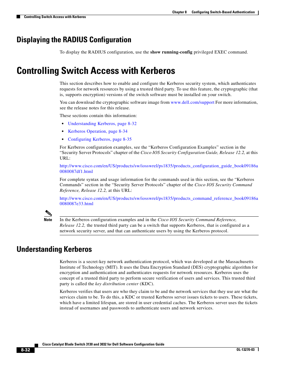 Displaying the radius configuration, Controlling switch access with kerberos, Understanding kerberos | Dell POWEREDGE M1000E User Manual | Page 236 / 1316