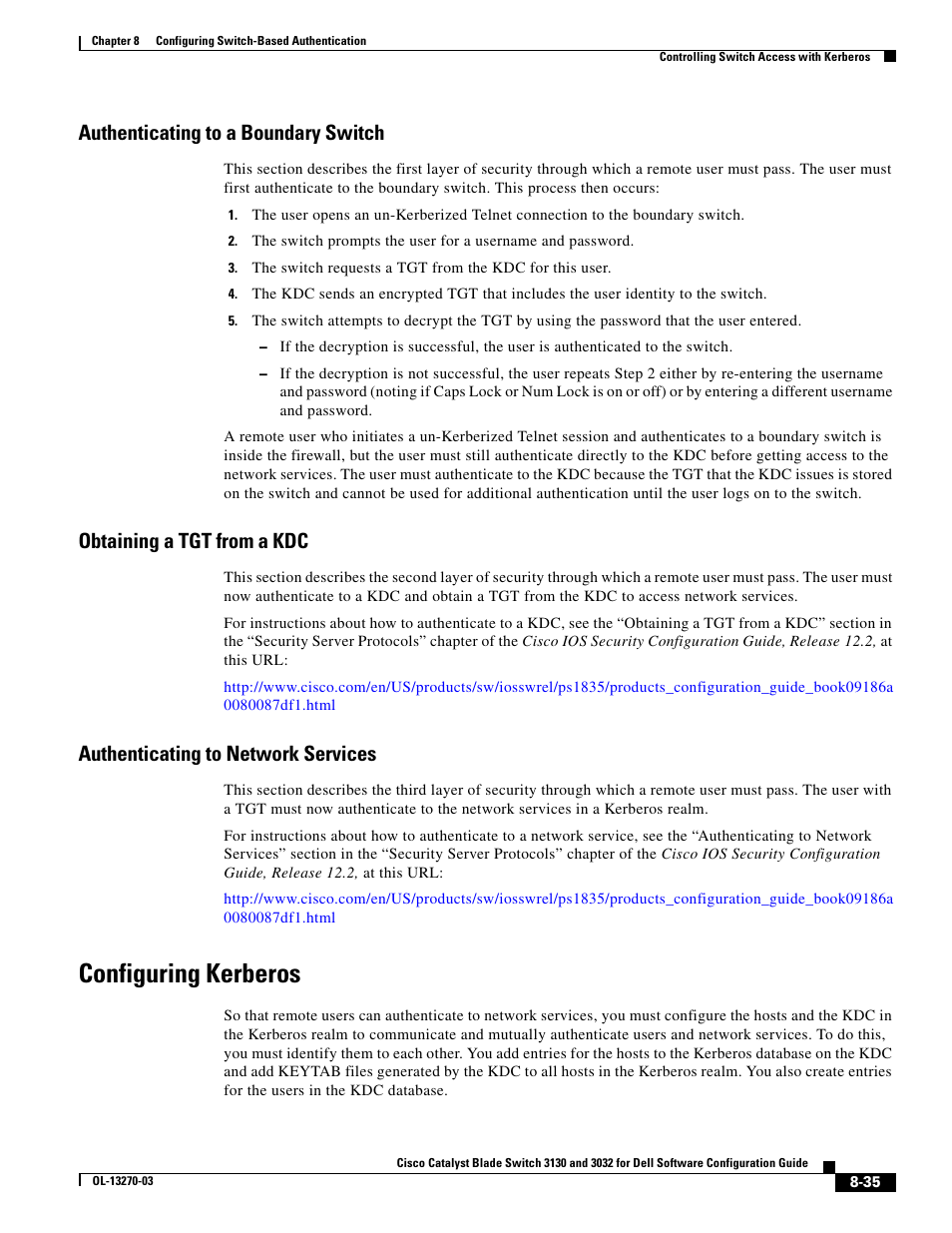 Authenticating to a boundary switch, Obtaining a tgt from a kdc, Authenticating to network services | Configuring kerberos | Dell POWEREDGE M1000E User Manual | Page 239 / 1316