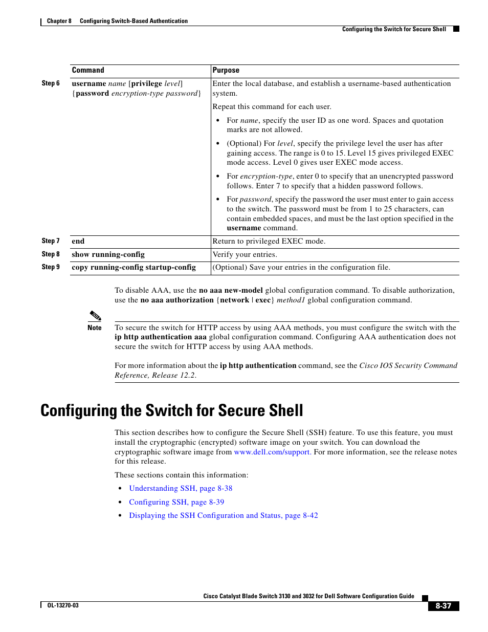 Configuring the switch for secure shell, Configuring the switch for secure | Dell POWEREDGE M1000E User Manual | Page 241 / 1316