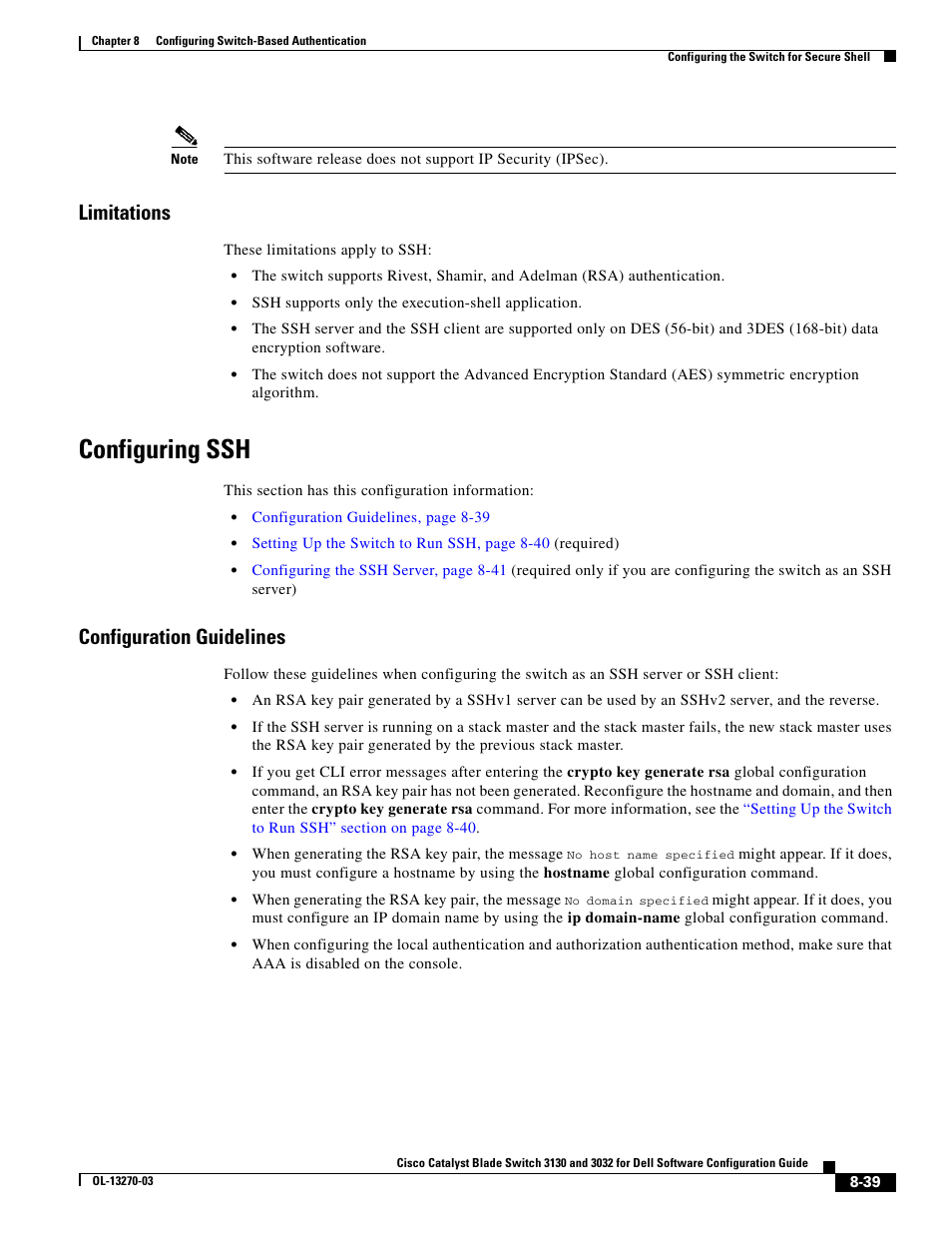 Limitations, Configuring ssh, Configuration guidelines | Dell POWEREDGE M1000E User Manual | Page 243 / 1316