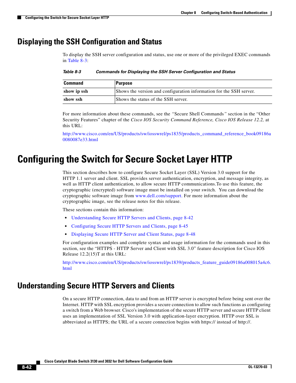 Displaying the ssh configuration and status, Understanding secure http servers and clients | Dell POWEREDGE M1000E User Manual | Page 246 / 1316