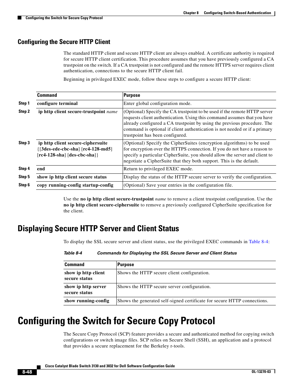 Configuring the secure http client, Displaying secure http server and client status, Configuring the switch for secure copy protocol | Dell POWEREDGE M1000E User Manual | Page 252 / 1316