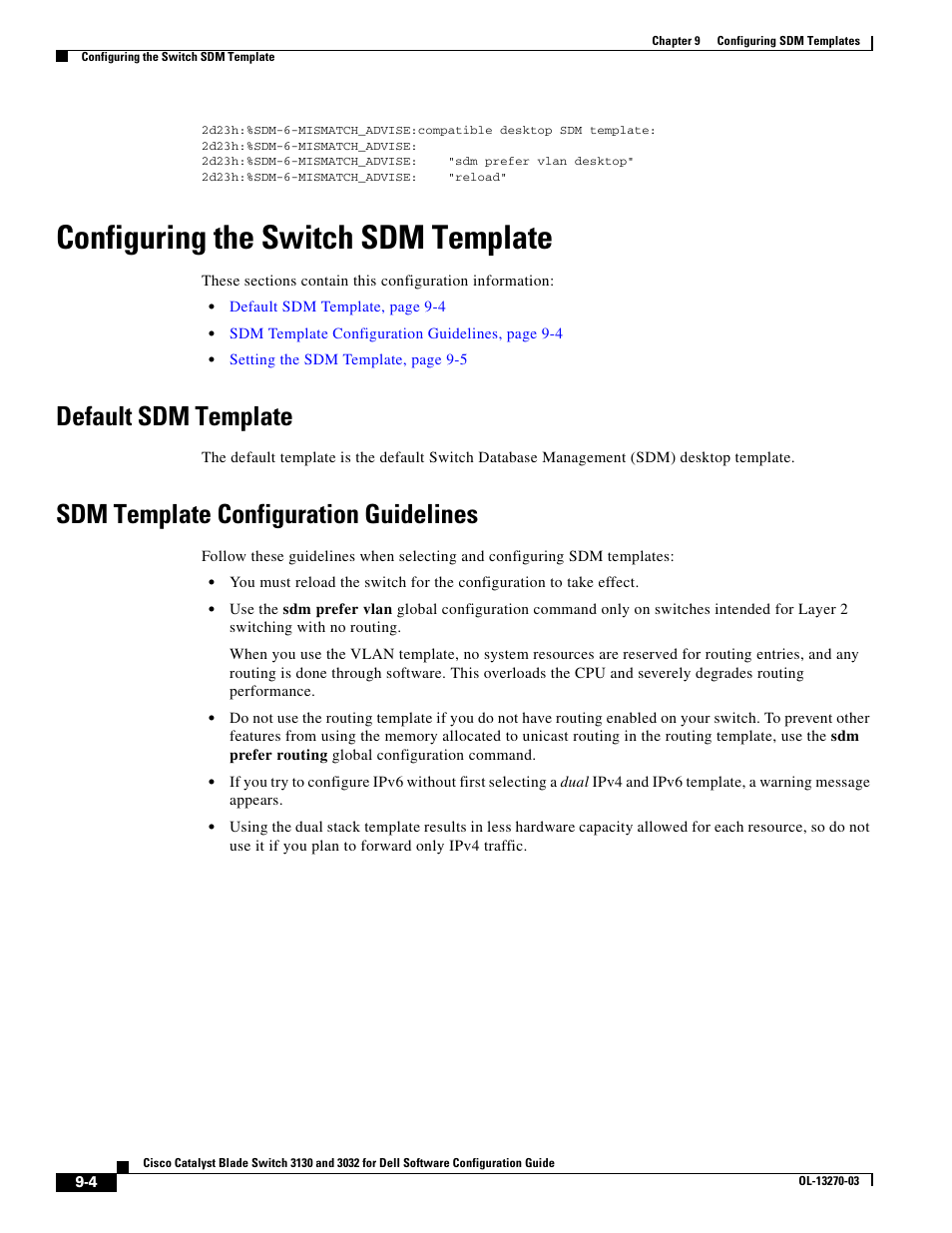 Configuring the switch sdm template, Default sdm template, Sdm template configuration guidelines | Dell POWEREDGE M1000E User Manual | Page 258 / 1316