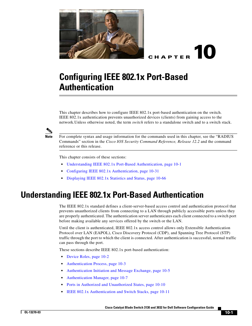 Configuring ieee 802.1x port-based authentication, C h a p t e r, Chapter 10, “configuring ieee 802.1x | Port-based authentication, Chapter 10, “configuring ieee, 1x port-based authentication | Dell POWEREDGE M1000E User Manual | Page 263 / 1316