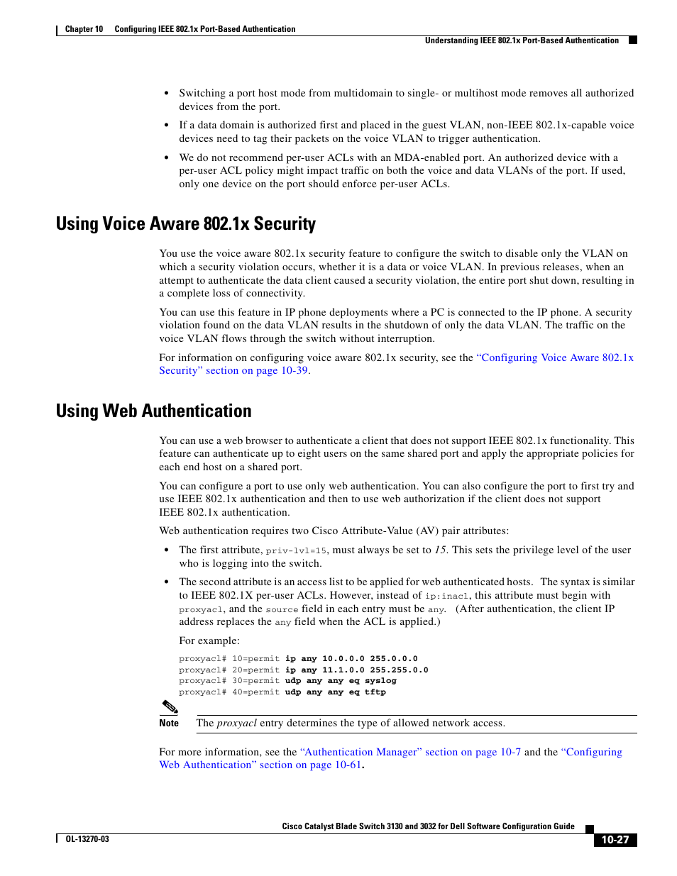 Using voice aware 802.1x security, Using web authentication | Dell POWEREDGE M1000E User Manual | Page 289 / 1316