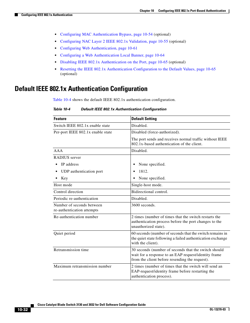 Default ieee 802.1x authentication configuration | Dell POWEREDGE M1000E User Manual | Page 294 / 1316