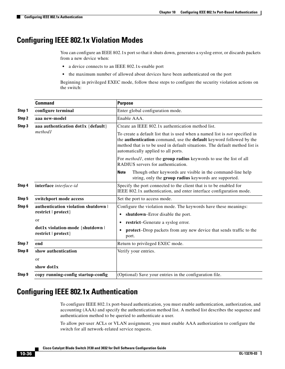 Configuring ieee 802.1x violation modes, Configuring ieee 802.1x authentication, Configuring ieee | Dell POWEREDGE M1000E User Manual | Page 298 / 1316