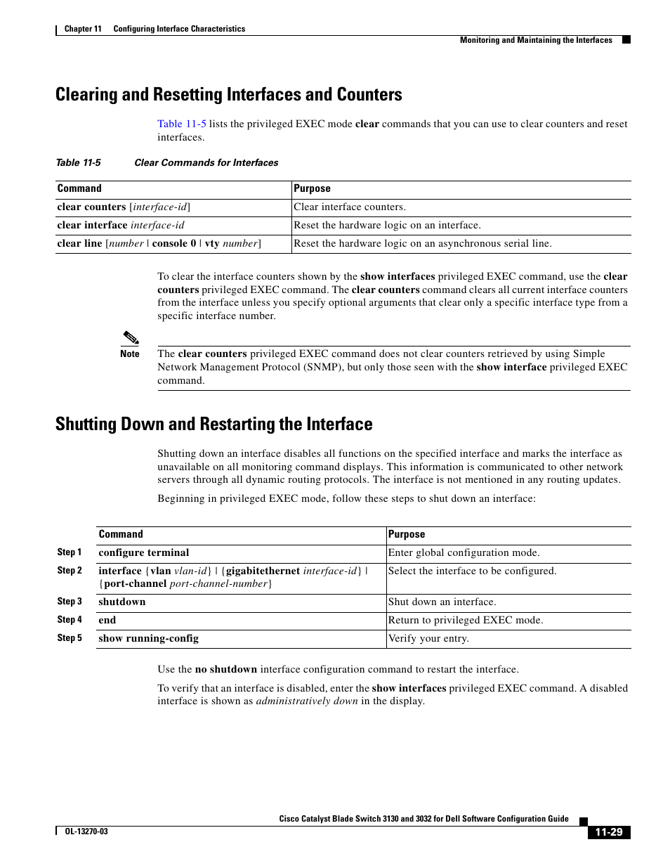 Clearing and resetting interfaces and counters, Shutting down and restarting the interface | Dell POWEREDGE M1000E User Manual | Page 357 / 1316