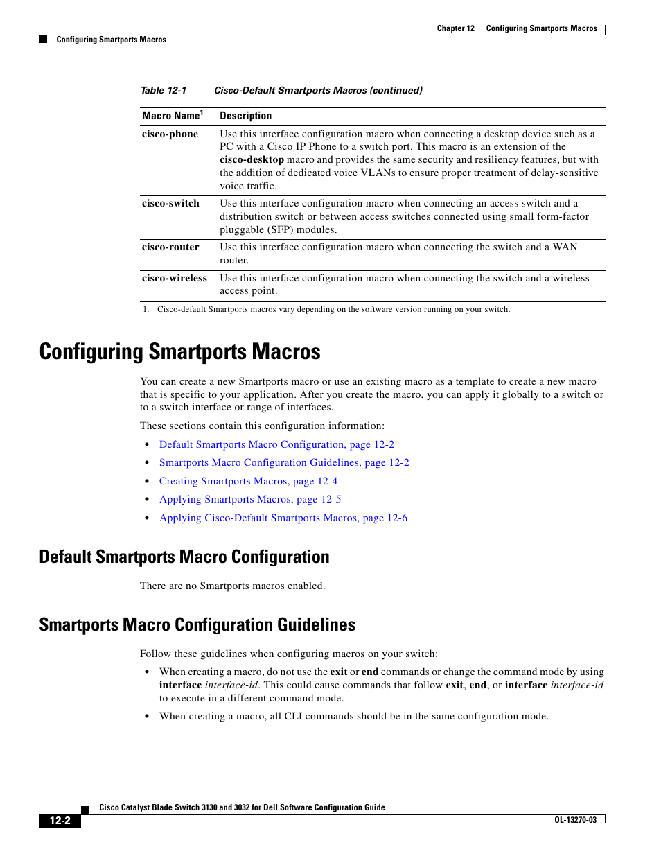 Configuring smartports macros, Default smartports macro configuration, Smartports macro configuration guidelines | Dell POWEREDGE M1000E User Manual | Page 360 / 1316