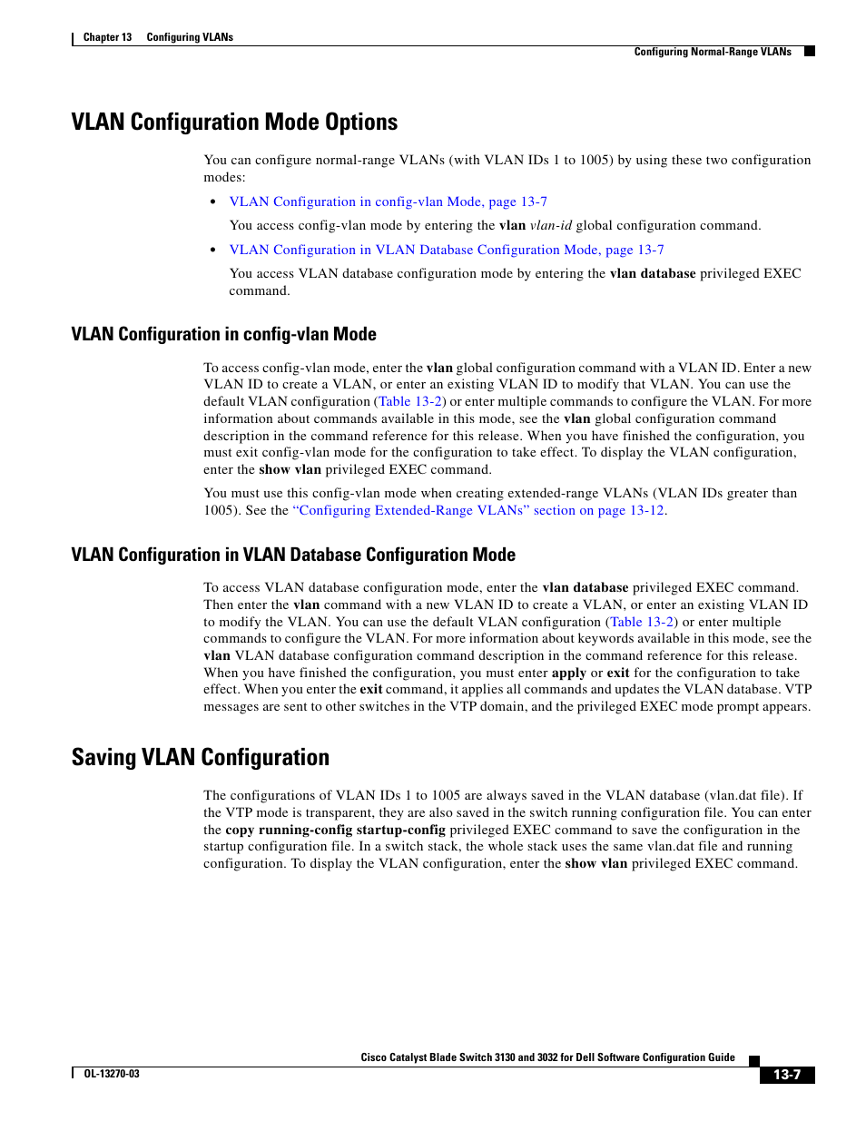 Vlan configuration mode options, Vlan configuration in config-vlan mode, Saving vlan configuration | Dell POWEREDGE M1000E User Manual | Page 373 / 1316