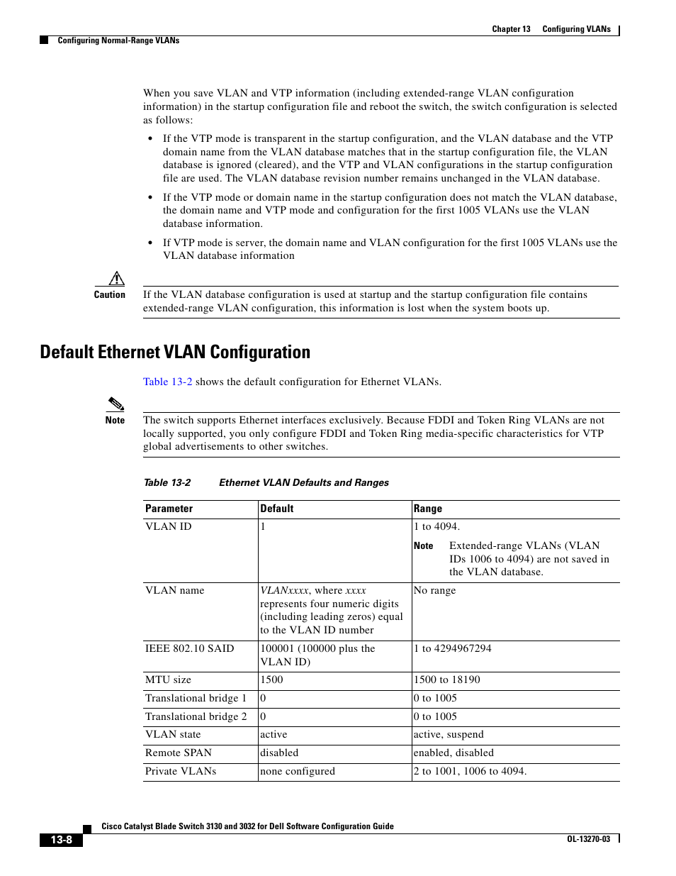 Default ethernet vlan configuration, Table 13-2, Or en | Dell POWEREDGE M1000E User Manual | Page 374 / 1316