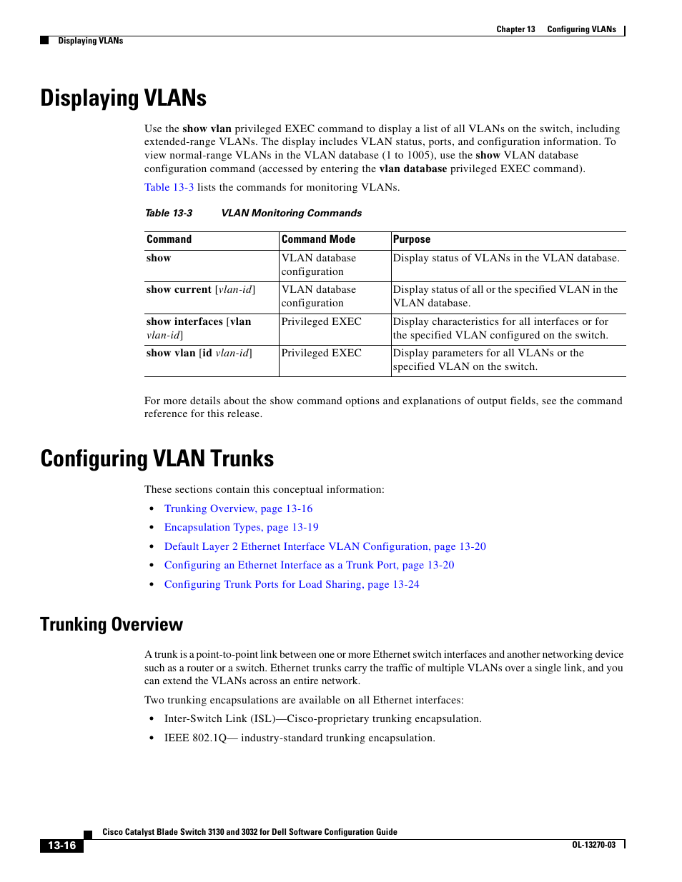 Displaying vlans, Configuring vlan trunks, Trunking overview | Dell POWEREDGE M1000E User Manual | Page 382 / 1316