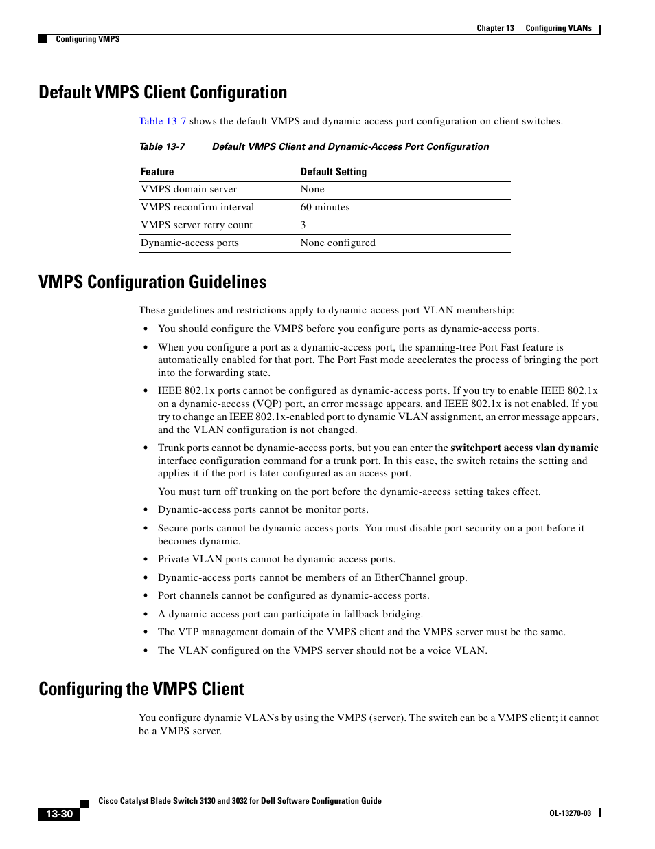 Default vmps client configuration, Vmps configuration guidelines, Configuring the vmps client | Dell POWEREDGE M1000E User Manual | Page 396 / 1316