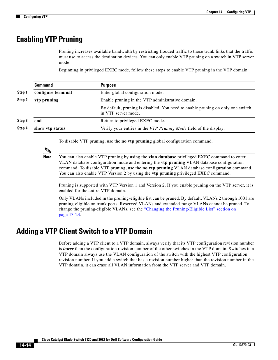 Enabling vtp pruning, Adding a vtp client switch to a vtp domain, Enabling vtp pruning” section on | Dell POWEREDGE M1000E User Manual | Page 414 / 1316