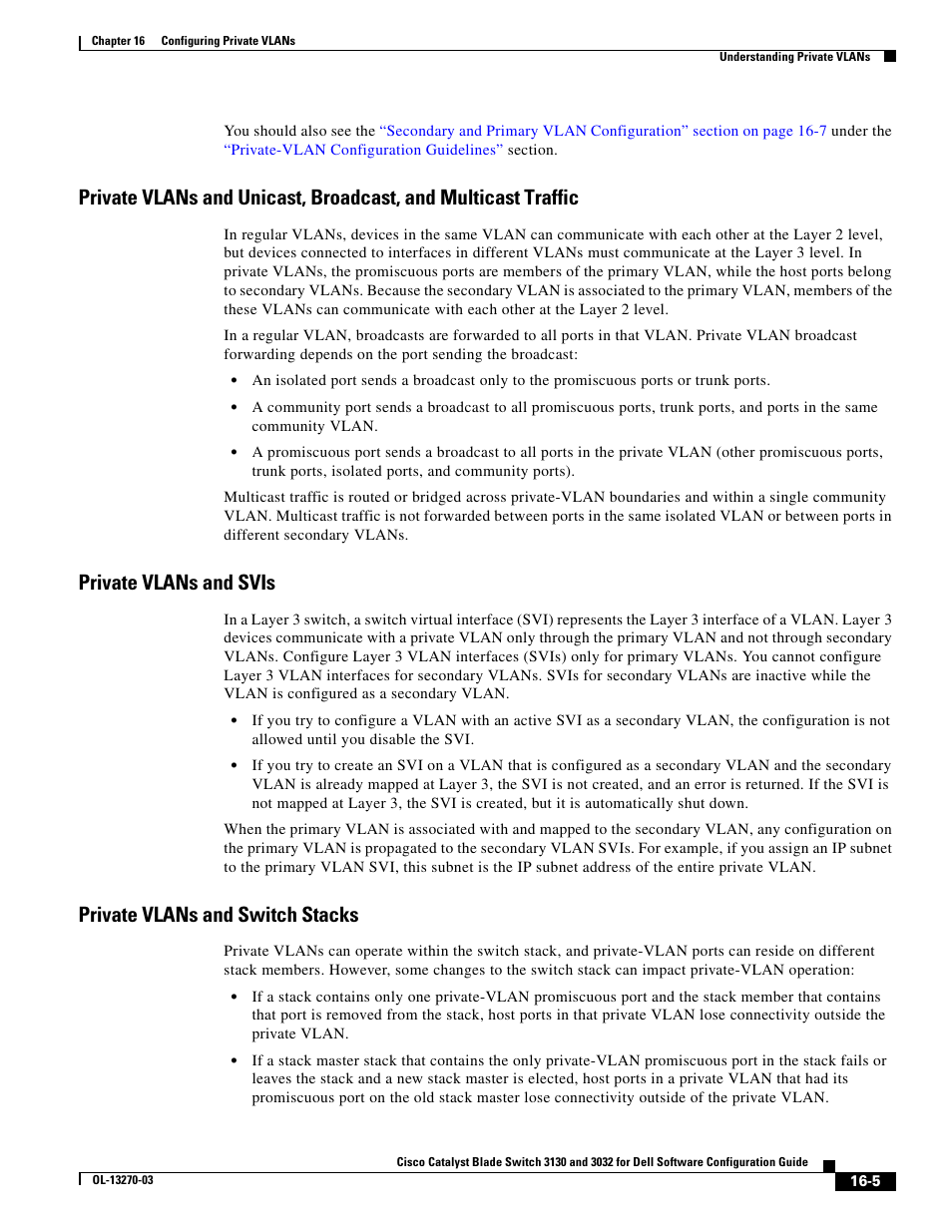 Private vlans and svis, Private vlans and switch stacks | Dell POWEREDGE M1000E User Manual | Page 429 / 1316