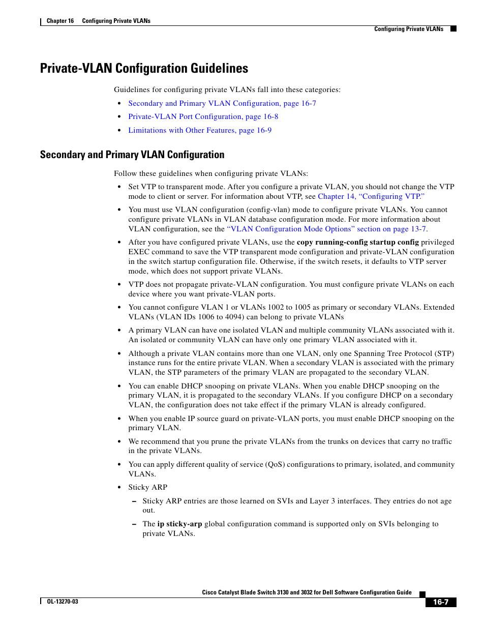 Private-vlan configuration guidelines, Secondary and primary vlan configuration, See the | Dell POWEREDGE M1000E User Manual | Page 431 / 1316