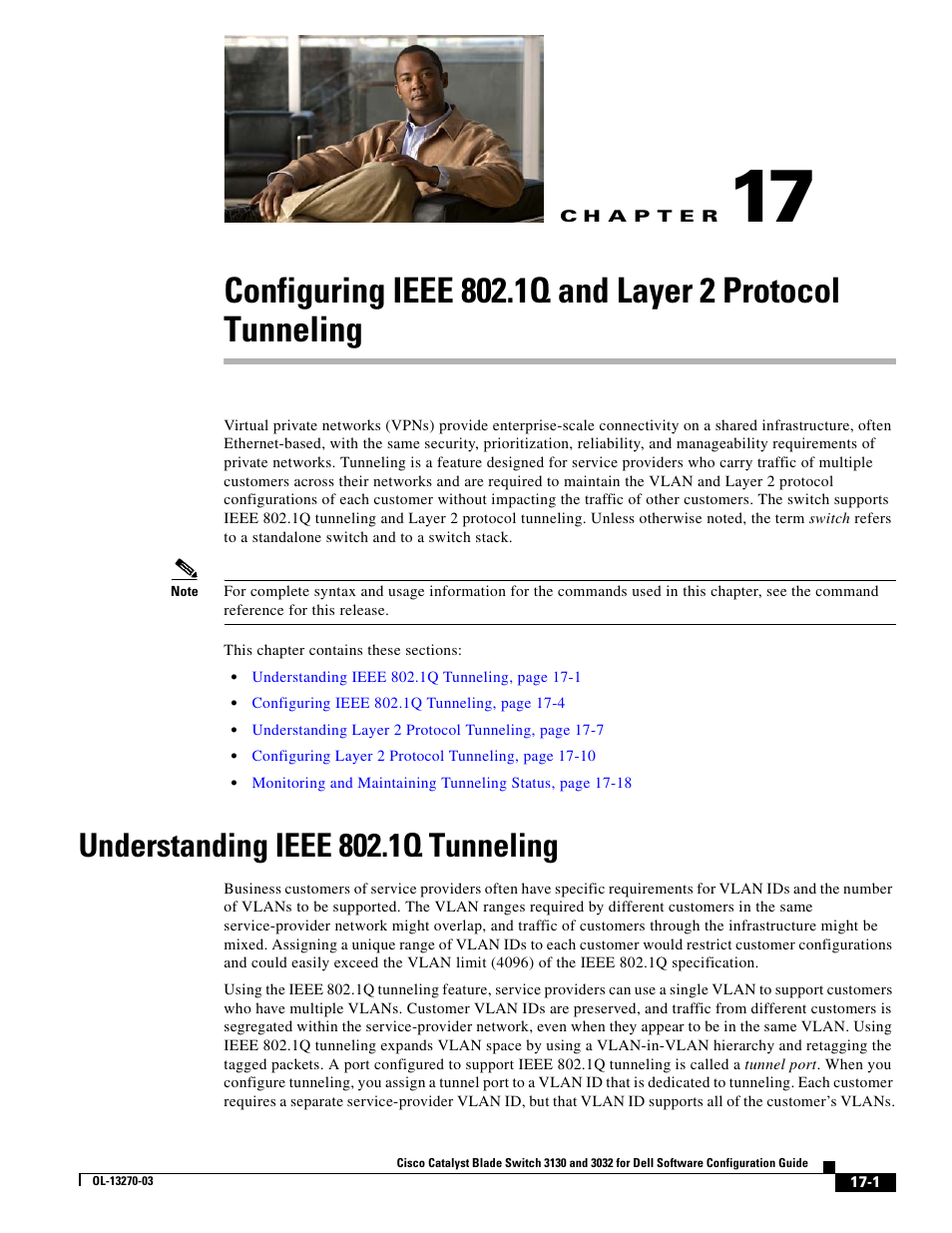 Understanding ieee 802.1q tunneling, C h a p t e r, Chapter 17 | Ts, see, Chapter 17, “configuring ieee, 1q and layer 2 protocol tunneling, Chapter 17, “configuring ieee 802.1q and layer 2, Protocol tunneling | Dell POWEREDGE M1000E User Manual | Page 441 / 1316