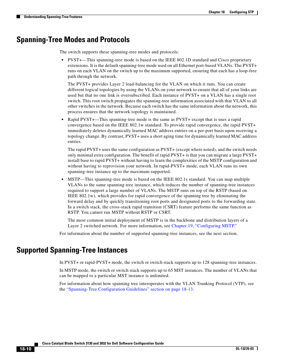 Spanning-tree modes and protocols, Supported spanning-tree instances | Dell POWEREDGE M1000E User Manual | Page 468 / 1316