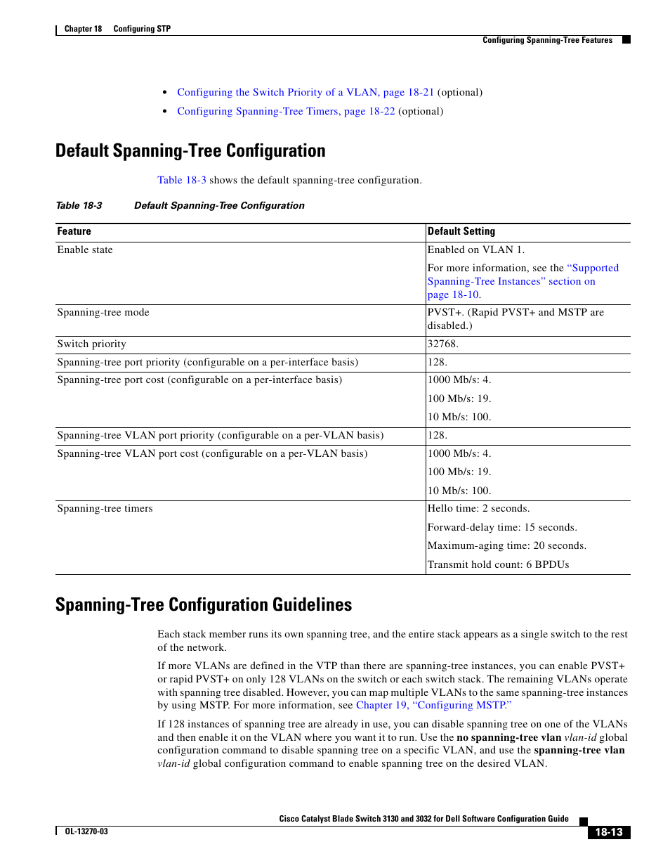 Default spanning-tree configuration, Spanning-tree configuration guidelines | Dell POWEREDGE M1000E User Manual | Page 471 / 1316