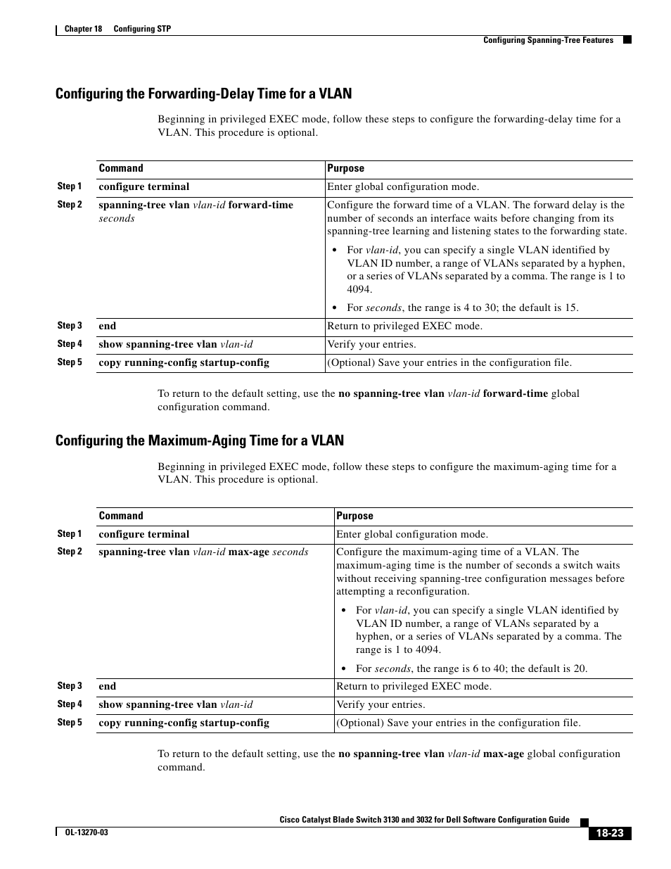 Configuring the forwarding-delay time for a vlan, Configuring the maximum-aging time for a vlan | Dell POWEREDGE M1000E User Manual | Page 481 / 1316