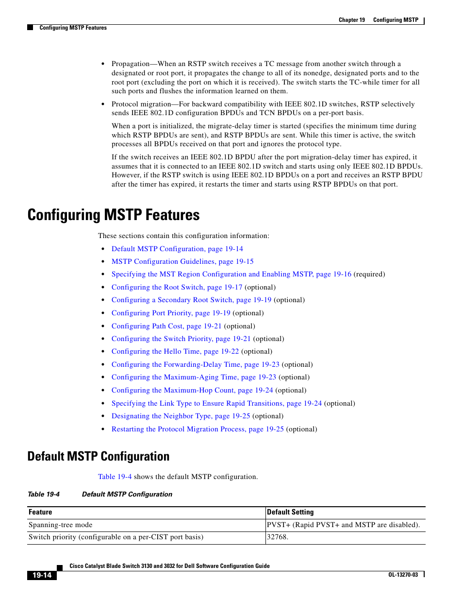 Configuring mstp features, Default mstp configuration | Dell POWEREDGE M1000E User Manual | Page 496 / 1316