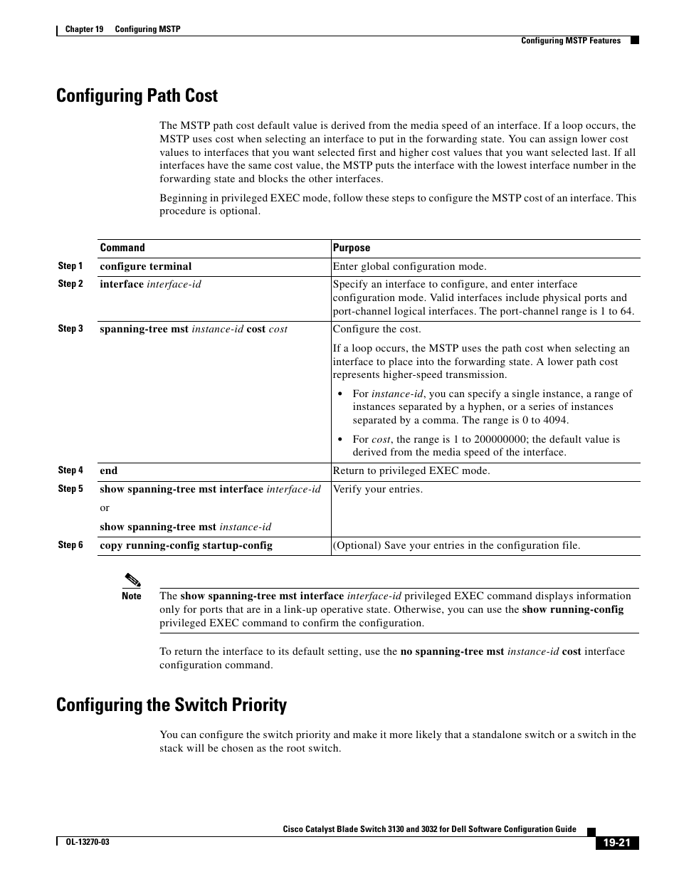 Configuring path cost, Configuring the switch priority | Dell POWEREDGE M1000E User Manual | Page 503 / 1316