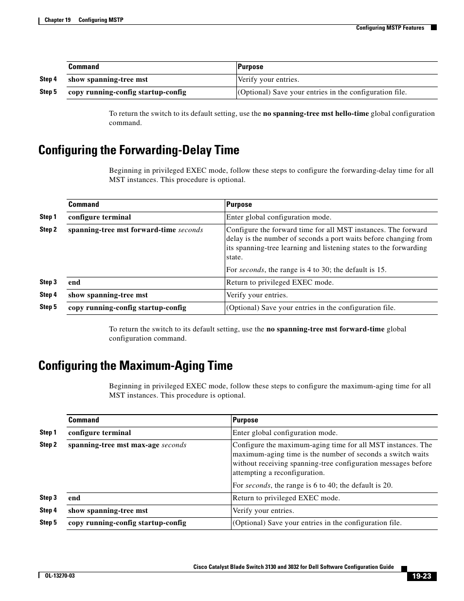 Configuring the forwarding-delay time, Configuring the maximum-aging time | Dell POWEREDGE M1000E User Manual | Page 505 / 1316