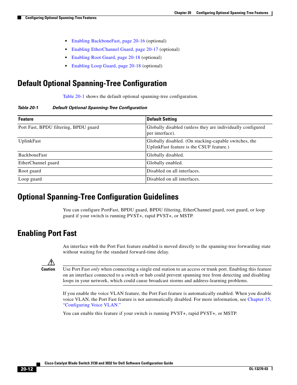 Default optional spanning-tree configuration, Optional spanning-tree configuration guidelines, Enabling port fast | Default optional spanning-tree | Dell POWEREDGE M1000E User Manual | Page 520 / 1316