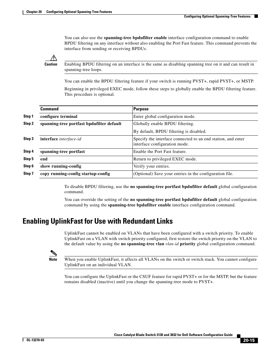 Enabling uplinkfast for use with redundant links | Dell POWEREDGE M1000E User Manual | Page 523 / 1316