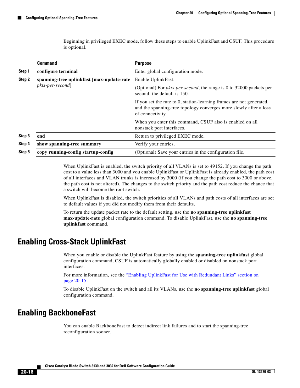 Enabling cross-stack uplinkfast, Enabling backbonefast | Dell POWEREDGE M1000E User Manual | Page 524 / 1316