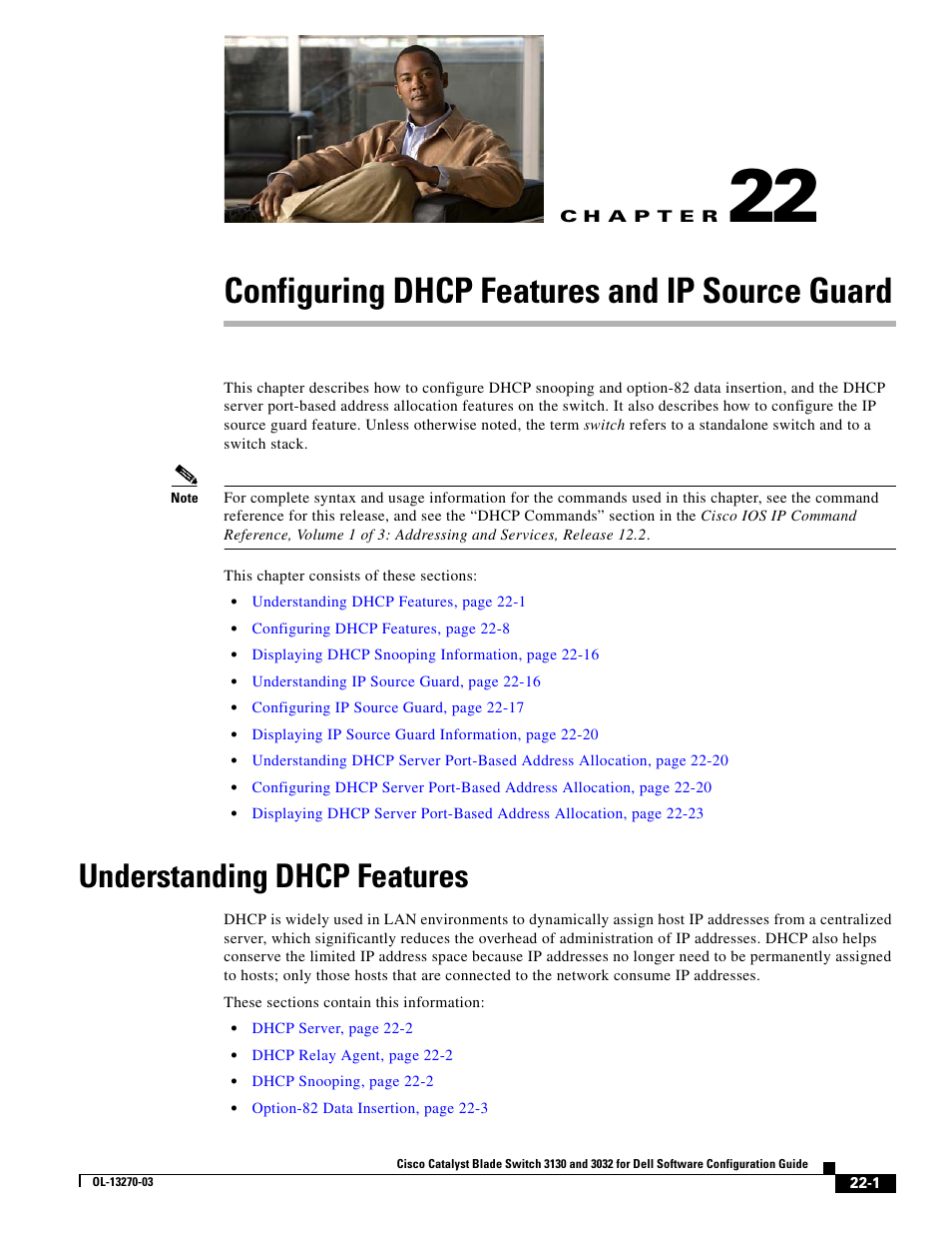 Configuring dhcp features and ip source guard, Understanding dhcp features, C h a p t e r | Chapter 22, “configuring, Dhcp features and ip source guard, Chapter 22, “configuring dhcp features and ip, Source guard, Chapter 22, “configuring dhcp features, And ip source guard | Dell POWEREDGE M1000E User Manual | Page 543 / 1316