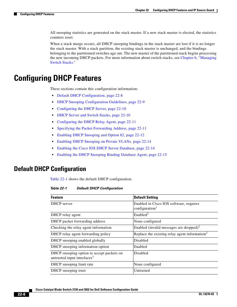 Configuring dhcp features, Default dhcp configuration | Dell POWEREDGE M1000E User Manual | Page 550 / 1316