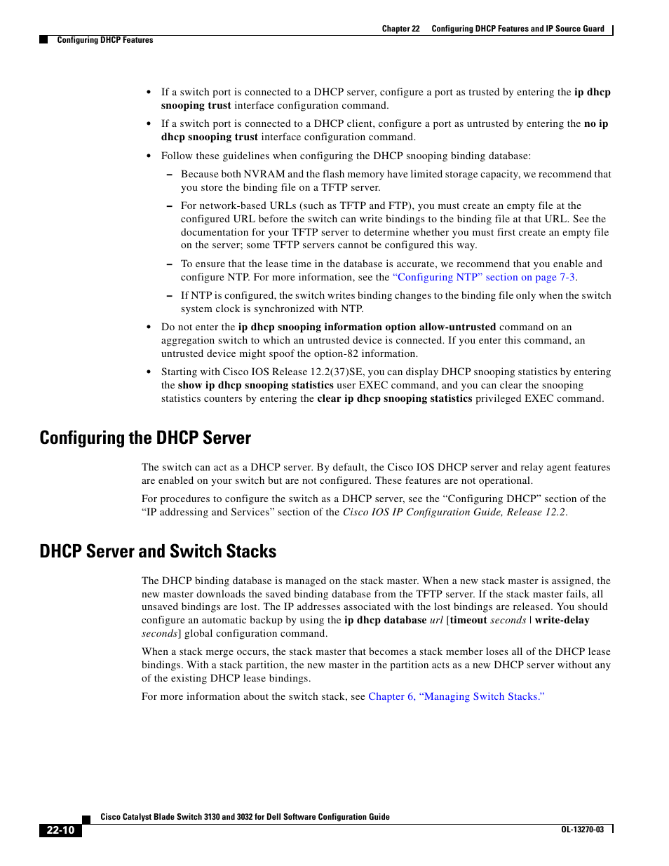 Configuring the dhcp server, Dhcp server and switch stacks | Dell POWEREDGE M1000E User Manual | Page 552 / 1316