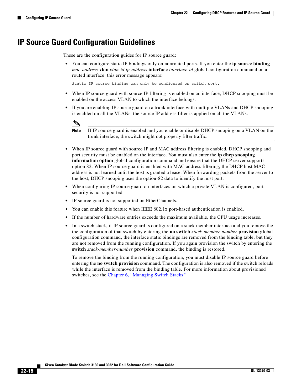 Ip source guard configuration guidelines | Dell POWEREDGE M1000E User Manual | Page 560 / 1316