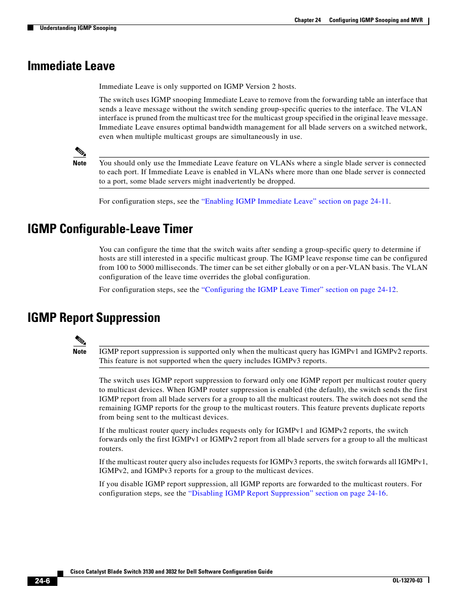 Immediate leave, Igmp configurable-leave timer, Igmp report suppression | Dell POWEREDGE M1000E User Manual | Page 588 / 1316